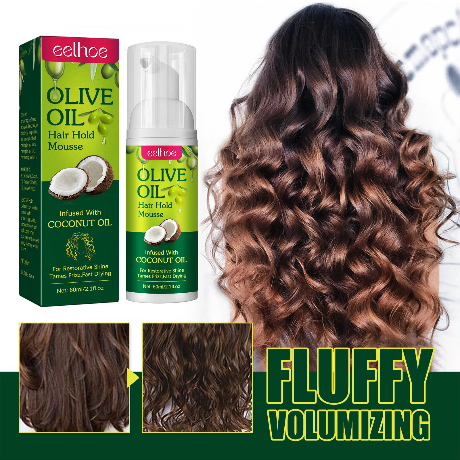 60ml Olive Oil Curly Hair Product Curly Hair Styling Mousse Curling Moisture Curly Hair Mousse Curl Enhancer Hair Hold Cream