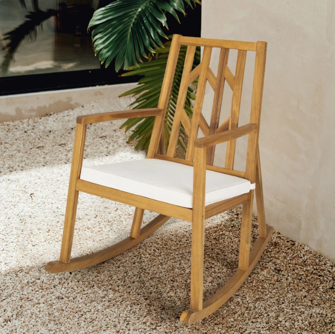 Goplus Patio Rocking Chair with Acacia Wood Armrest