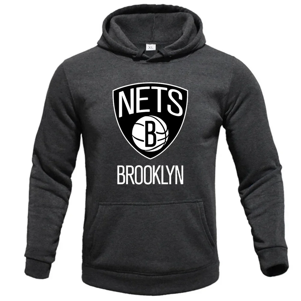 'NETS BROOKLYN' Men's Fleece Hoodie Casual Sports Hoodie Men's Clothing Street Fashion Letter Print Plus Size Hoodie