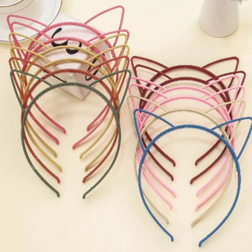 Colorful Cute Cat Ear Headbands Plastic Teeth Matte Hairbands Girls Cartoon Cat Ears Headwear Hair Styling Tools Accessories