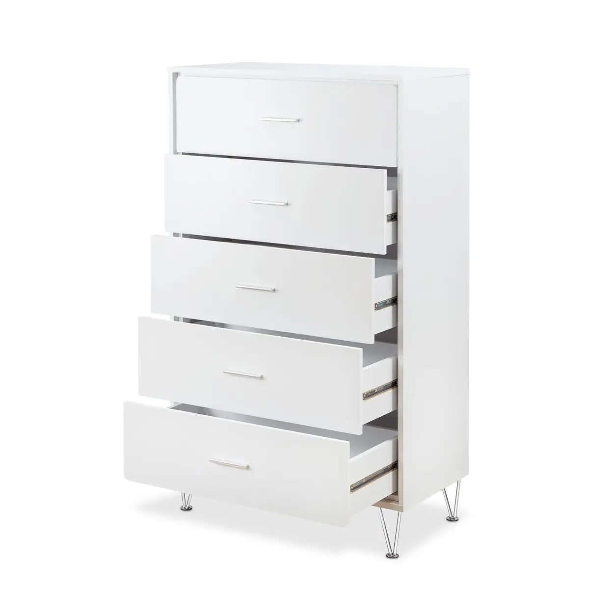 5 Drawer Cabinet Dresser Chest Wardrobe in White/Walnut with Metal Handles & Legs[US-W]