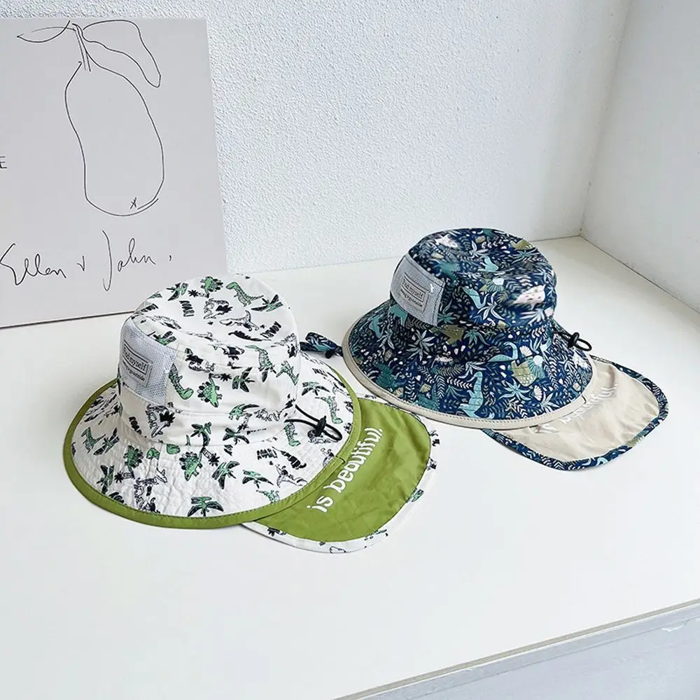 Cotton Dinosaur Crab Removable Neck Protection Kids Bucket Hat Children Sun Visor Hat Korean Style Cap Baby Outdoor Hat