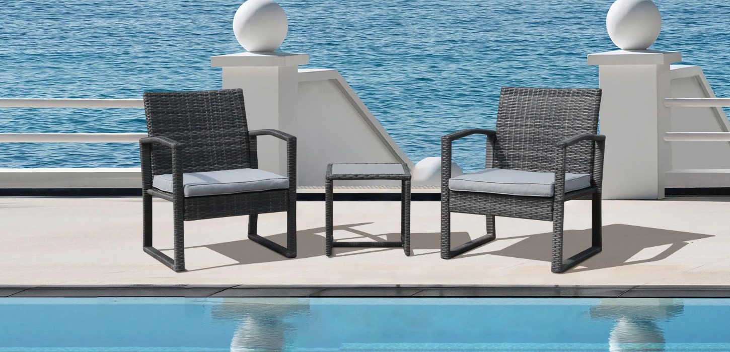 Description Picture 2 of itemJARDINA 3 Pieces Patio Bistro Set Wicker Patio Conversation Set Outdoor Rattan Chair Set
