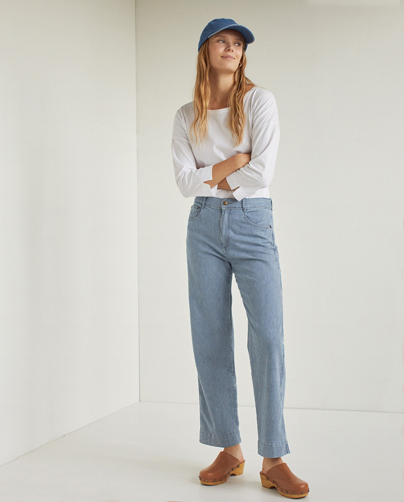 WIDE-LEGGED STRIPED DENIM TROUSERS BLUE STRIPES