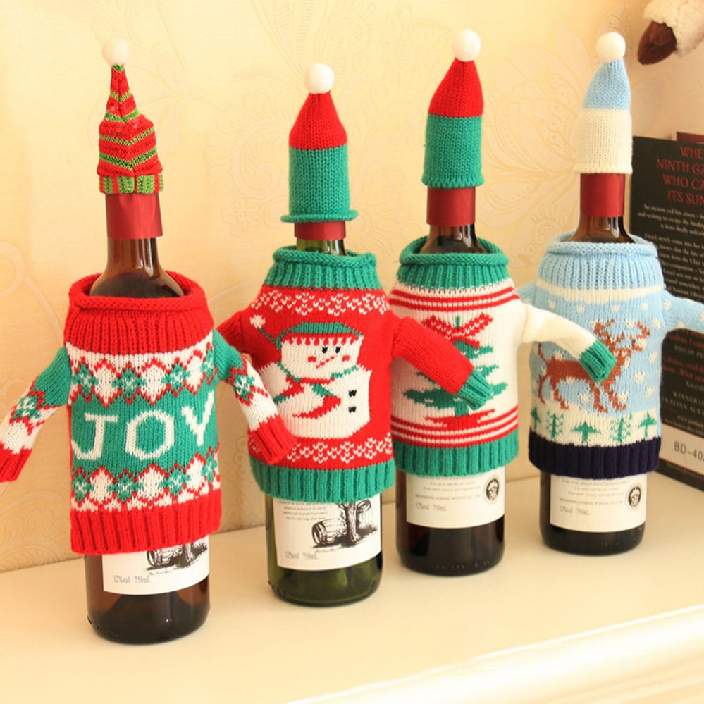 Christmas Capfor for Wine Bottle Cover+Table Clothes
