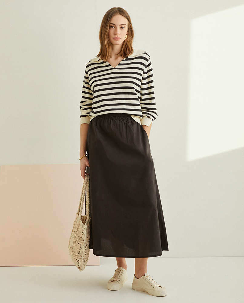 POPLIN MIDI SKIRT BLACK