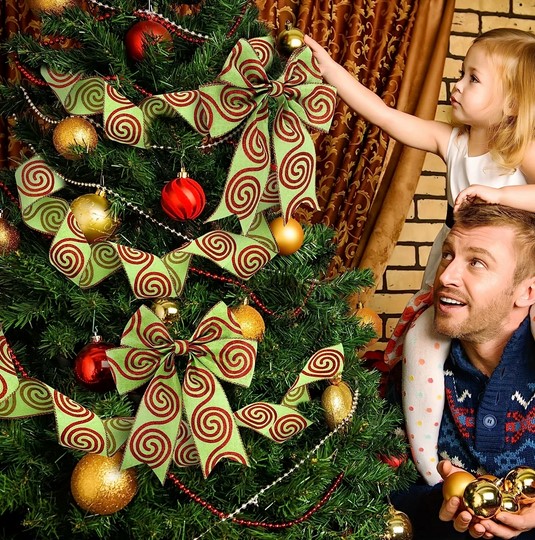 Christmas Glitter Stripe Burlap Ribbon, Festive Red and Green Wired Edge Ribbon for Holiday Decorations and DIY Crafts