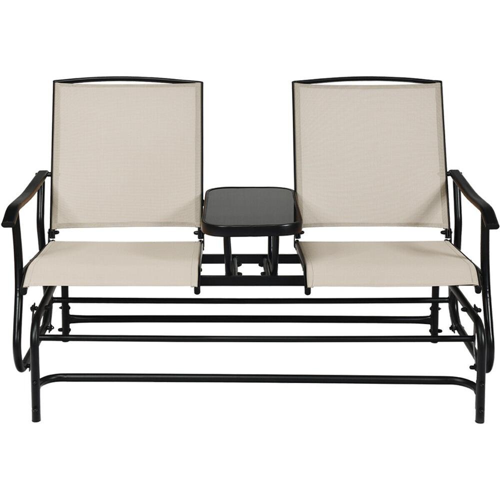 Goplus 2 Person Outdoor Patio Chair Loveseat with Center Table