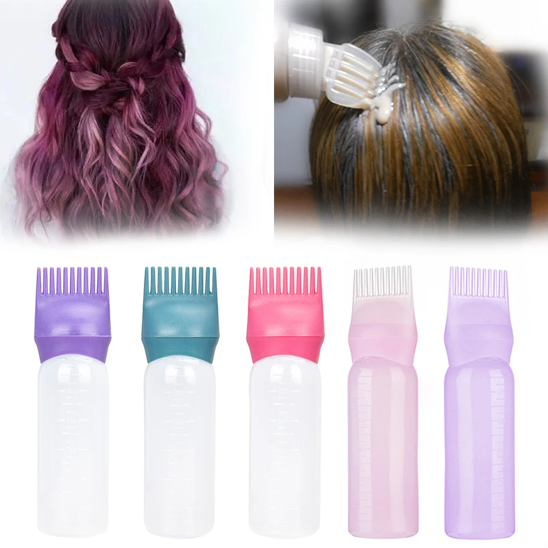120ml Refillable Shampoo Bottle Hairdressing Hair Coloring Brush Hair Dye Applicator Dyeing Bottle Plastic Bottle With Comb