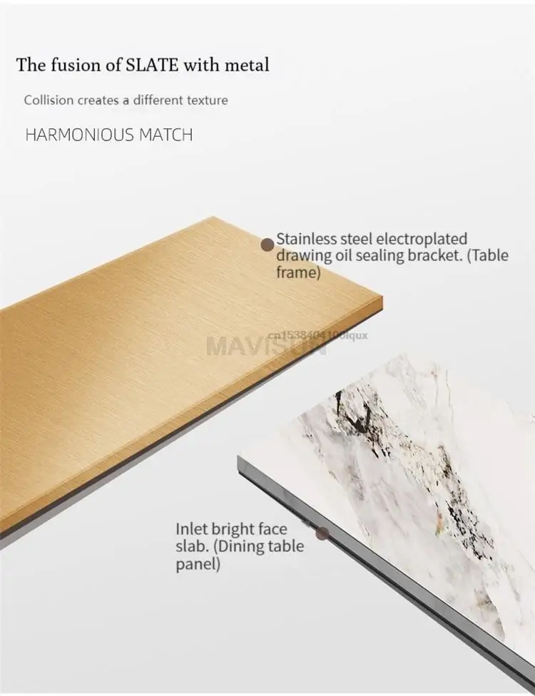 Luxurious Kitchen Table In Rectangle Marble Desk Top Stainless Steel Golden Finish 6 People Luxury Dining Table And Chair Set