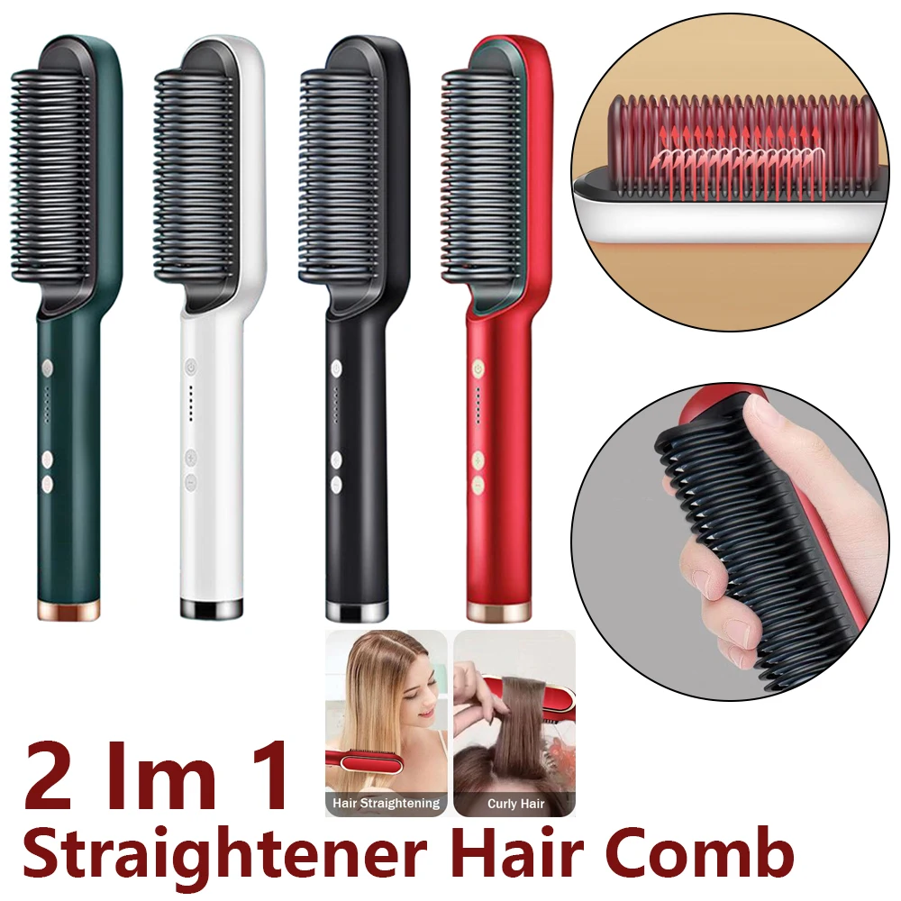 Hair Straightener Brush Negative Hot Comb Ion Curler Lazy Comb with 5Temp Straight Hair Comb Anti-Scald Fast Heating (AU Plug)