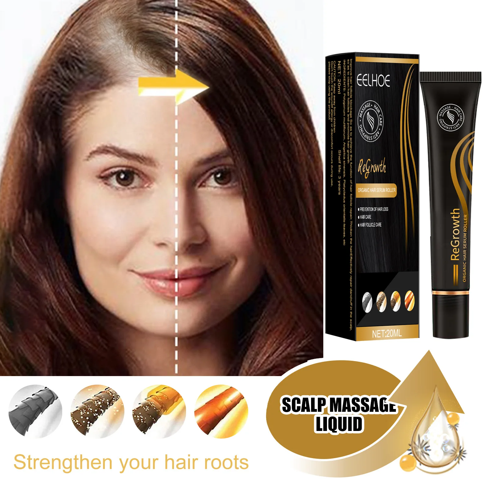 Regrowth Hair Liquid Dense Hair Lotion Roller Set Biotin Hairs Growth Serum Triple Roll-On Massager Hair Growth Essence All
