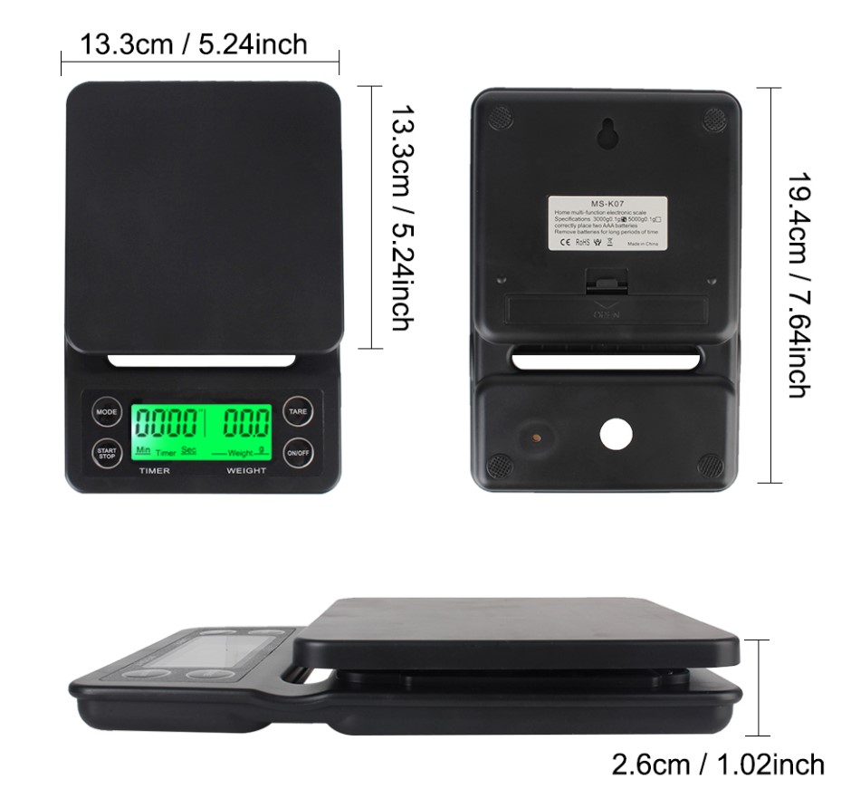 Description Picture 6 of item Digital LCD Kitchen Scales with Electronic Coffee Scale - 3kg Capacity, 0.1g Precision, and Built-in Timer for Accurate Food Weighing