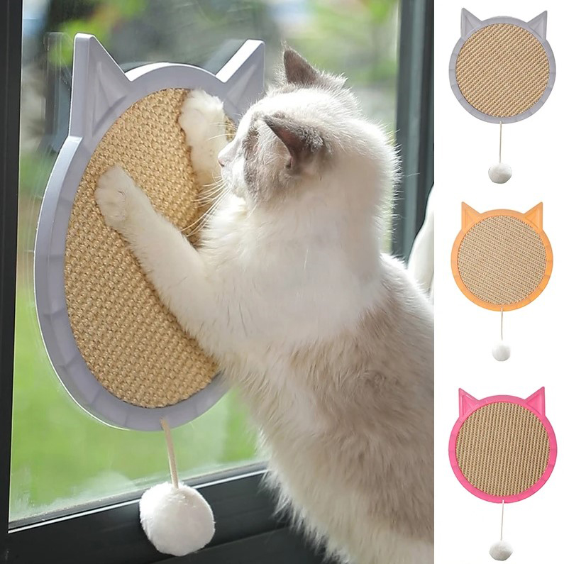Natural Sisal Cat Scratcher Board - Wall Mounted Scratching Post Mat with Suction Cup, Cat Toy for Claw Care and Grinding