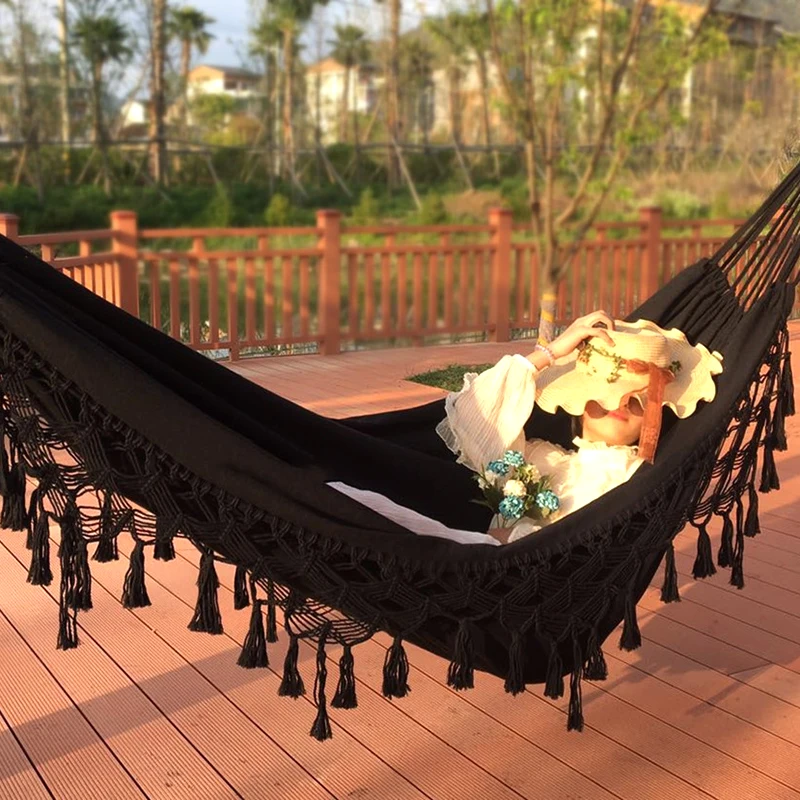 Deluxe Double Hammock Outdoor Nordic Swing Hanging Macrame Camping Hammock Chaise Sleeping Hamacas Jardin Exterior Equipment