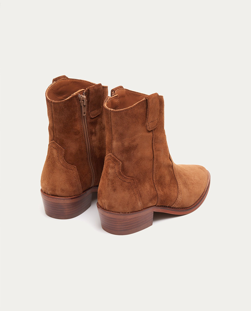 SPLIT-LEATHER COWBOY ANKLE BOOTS BROWN