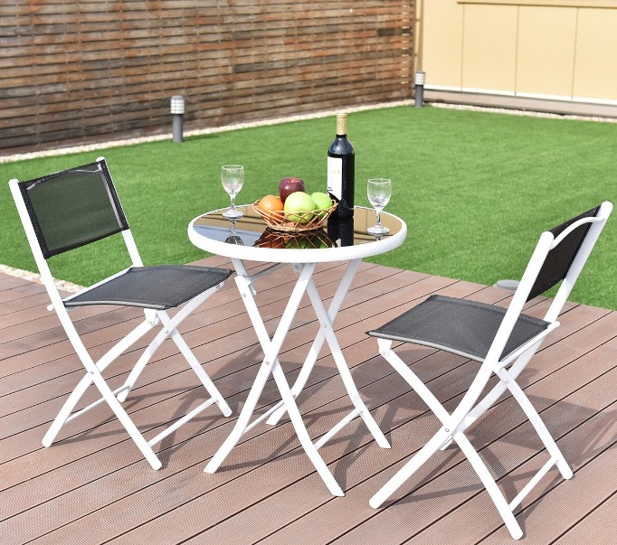 Goplus Costway 3 PCS Folding Bistro Table Chairs Set Garden Backyard Patio Furniture Black
