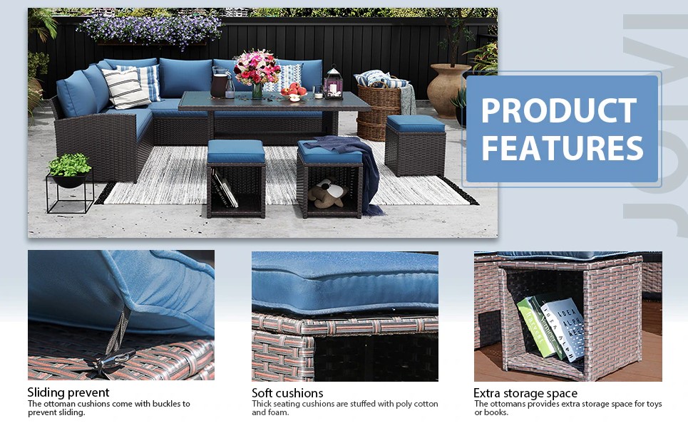 Description Picture 1 of itemJARDINA 7 Piece Outdoor Dining Set Wicker Patio Sectional Set with Dining Table