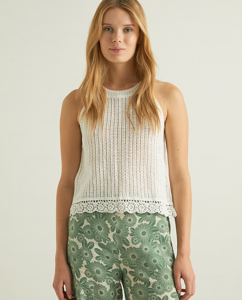 100% COTTON CROCHET TOP NATURAL