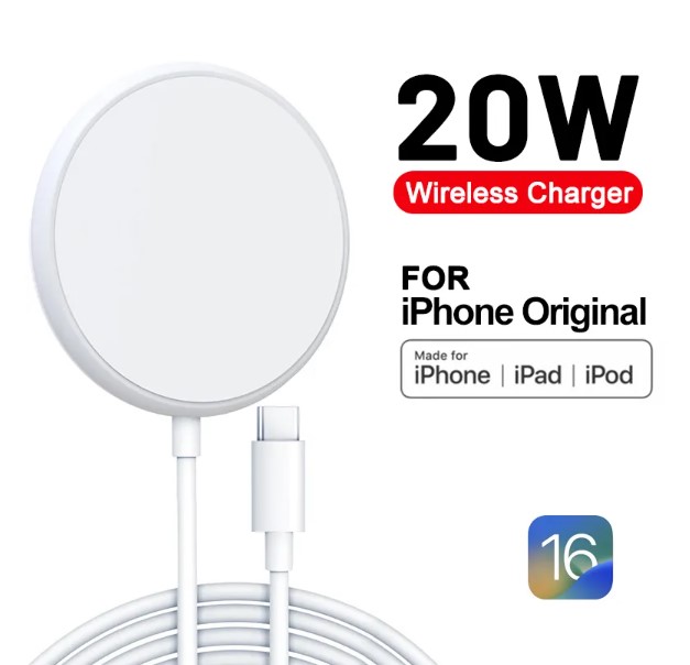 Original 20W Magnetic Wireless Charger for iPhone 15 Pro Max, 14, 13, 12, 11, Mini, XS, XR – Fast Charging with USB Type C