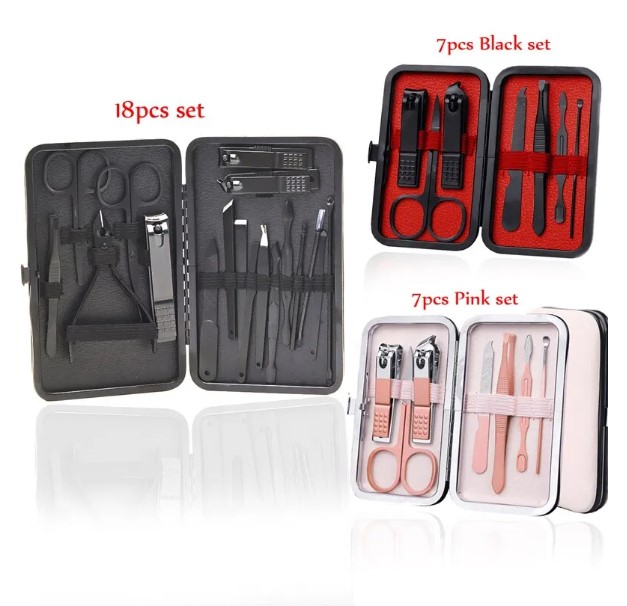 Professional 7 or 18-Piece Manicure Cutter and Nail Clipper Set: Household Stainless Steel Ear Spoon, Pedicure Scissors