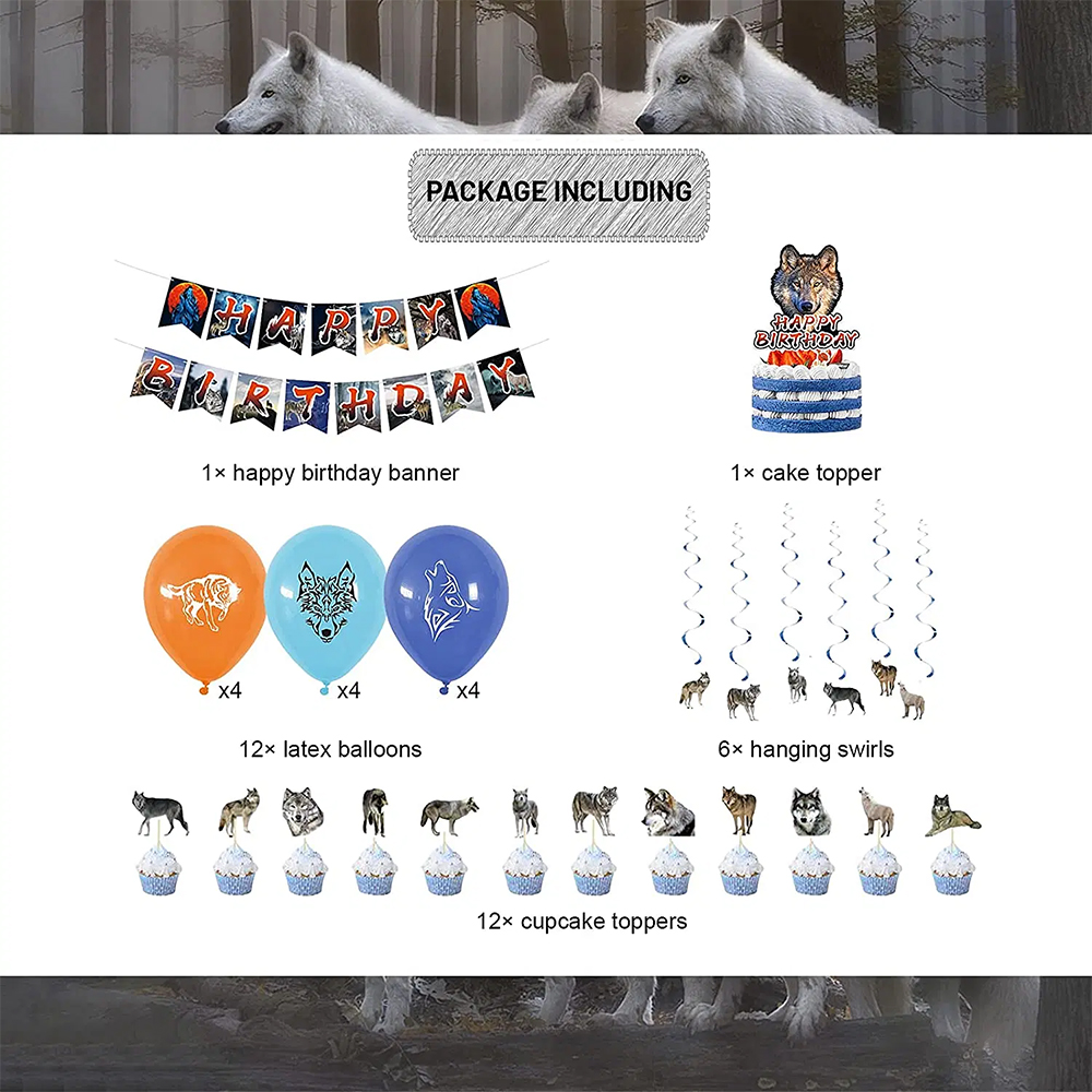 Wolf Theme Birthday Decorations with Happy Birthday Banner