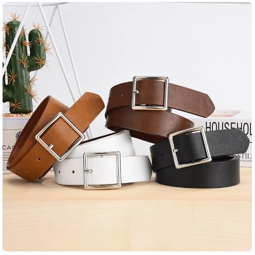 Women's Soft PU Leather Belt: Elevate Your Style with a Square Pin Buckle, Jeans-Perfect Black Belt from a Fancy Vintage Strap