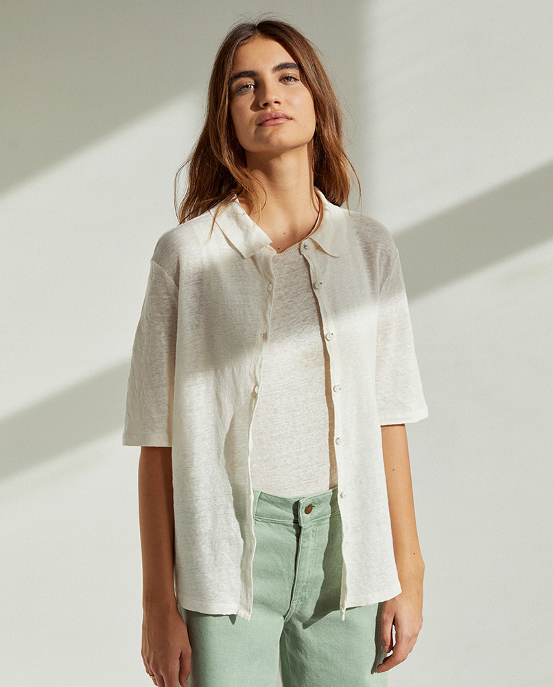 100% LINEN POLO WITH BUTTONS ECRU