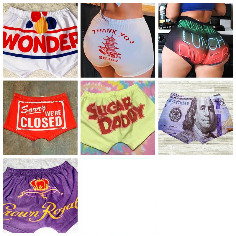 Summer New Style Letter Printing Sexy Hip-Lifting High-Waist Elastic Ladies Large Candy Snack Shorts Women's Shorts