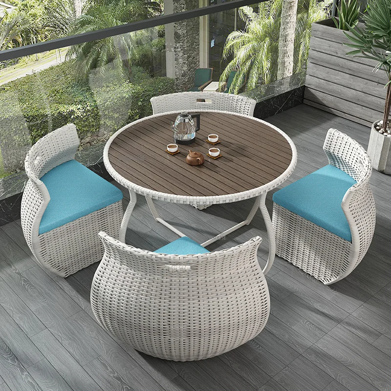 Outdoor Rattan Furniture Set Creative Modern Garden Table and Chairs Three Piece Combination Balcony Storage Dining Table Set Z