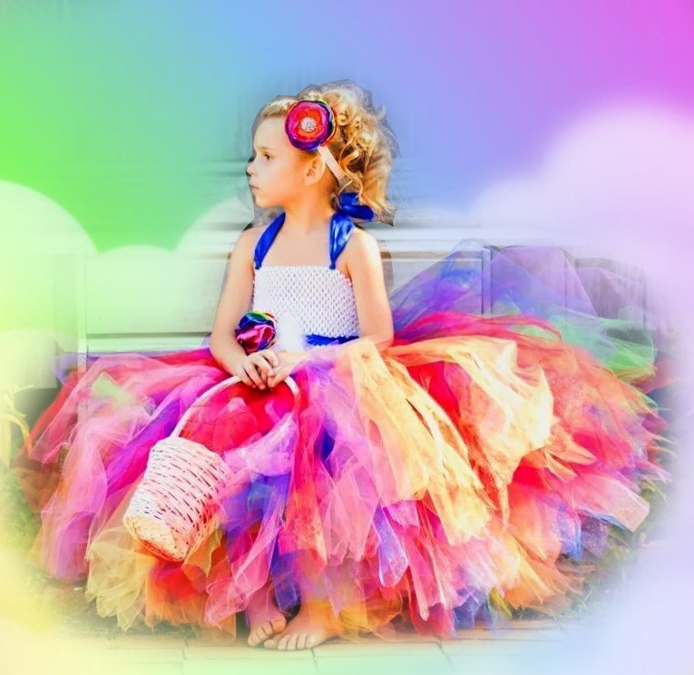 Rainbow Flower Girls Tutu Birthday Wedding Dresses Halloween Christmas Costume