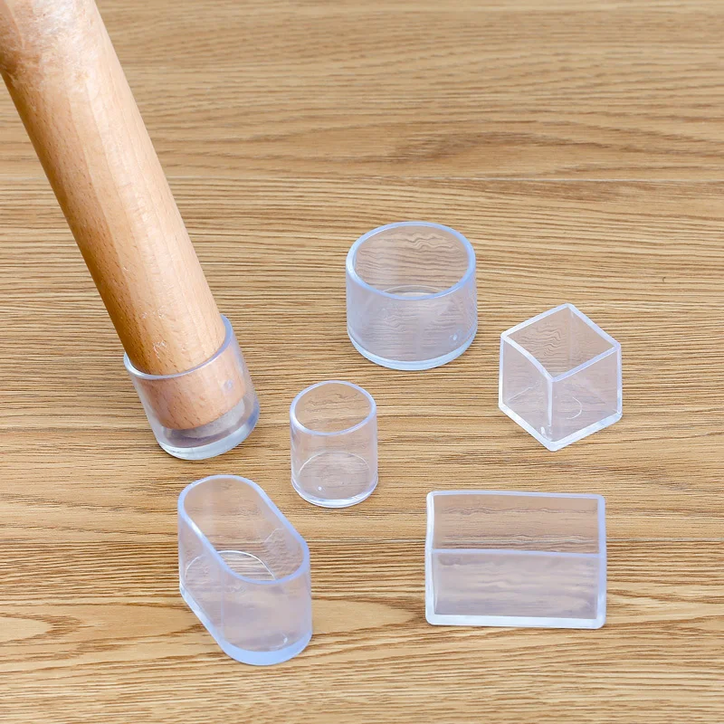 4pcs Silicone Chair Leg Socks Transparent Square Table Floor Feet Cover Protector Pads Furniture Pipe Hole Plugs Home Decor