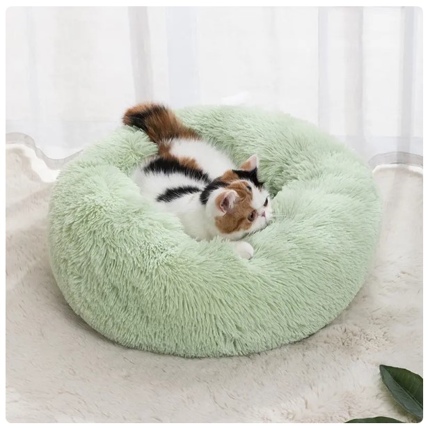 Round Soft Shaggy Cat Nest - Indoor Dog and Cat Bed with Removable Machine Washable Pillow Mat