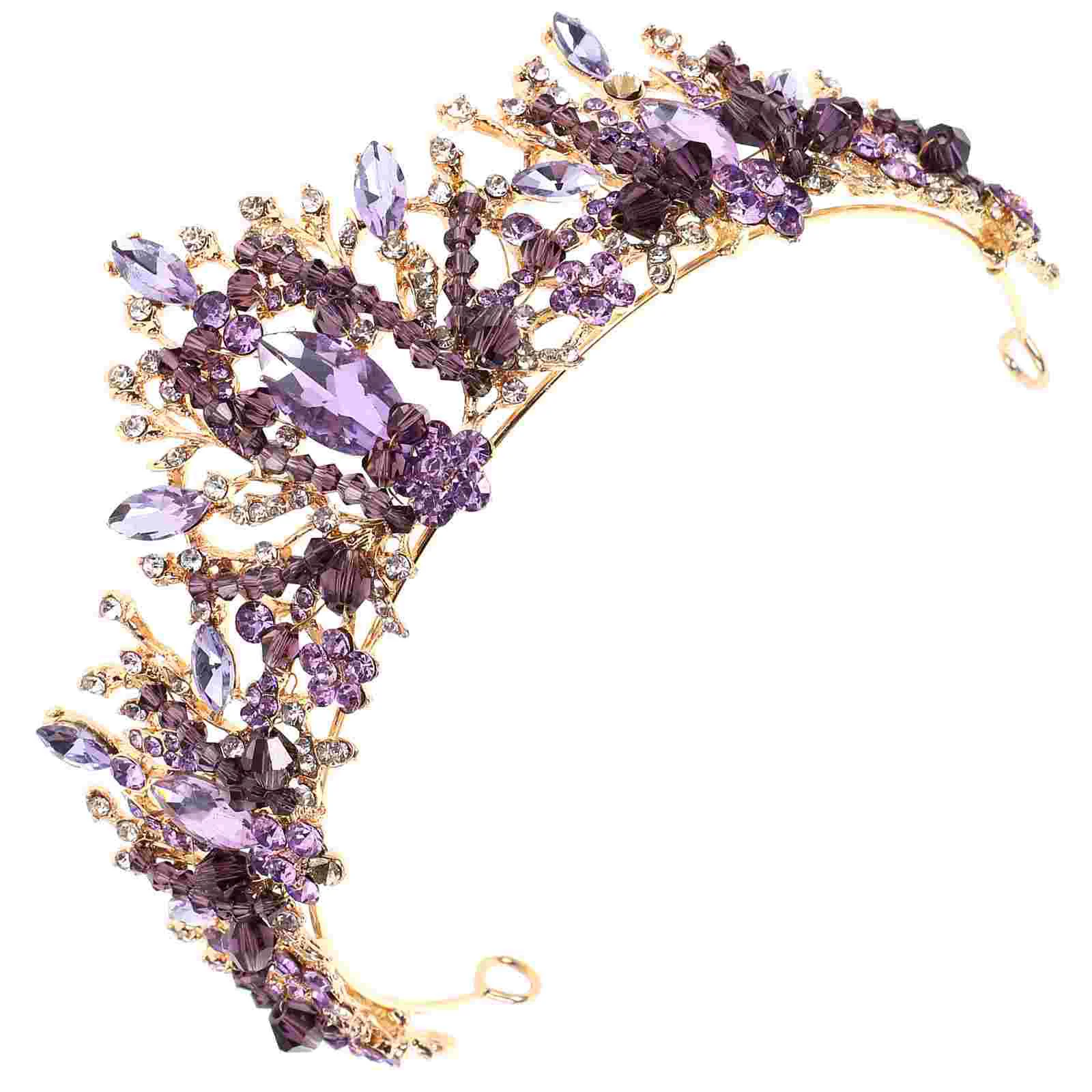 Purple Crystal Crown Delicate Vintage Decor Hair Bridal Queen Wedding Women Rhinestones Lady Headdress Miss