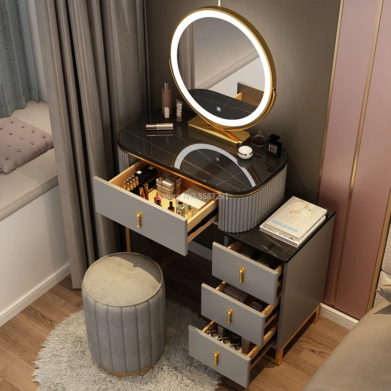 LED Vanity Desk Dressing Table With Mirror Chair Set Makeup Table Set Small Apartment Storage Cabinet Bedroom Sets ドレッサー