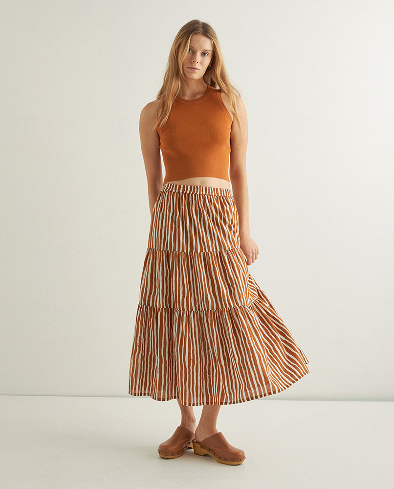 100% COTTON LONG STRIPED SKIRT