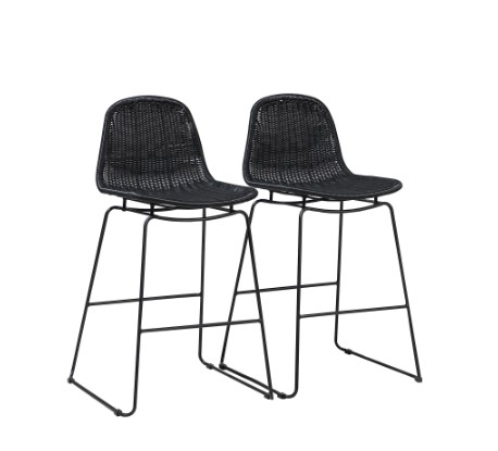 JARDINA Black Wicker Patio Bar Stools, Outdoor Bar Height Chairs with All-Weather Metal Frame