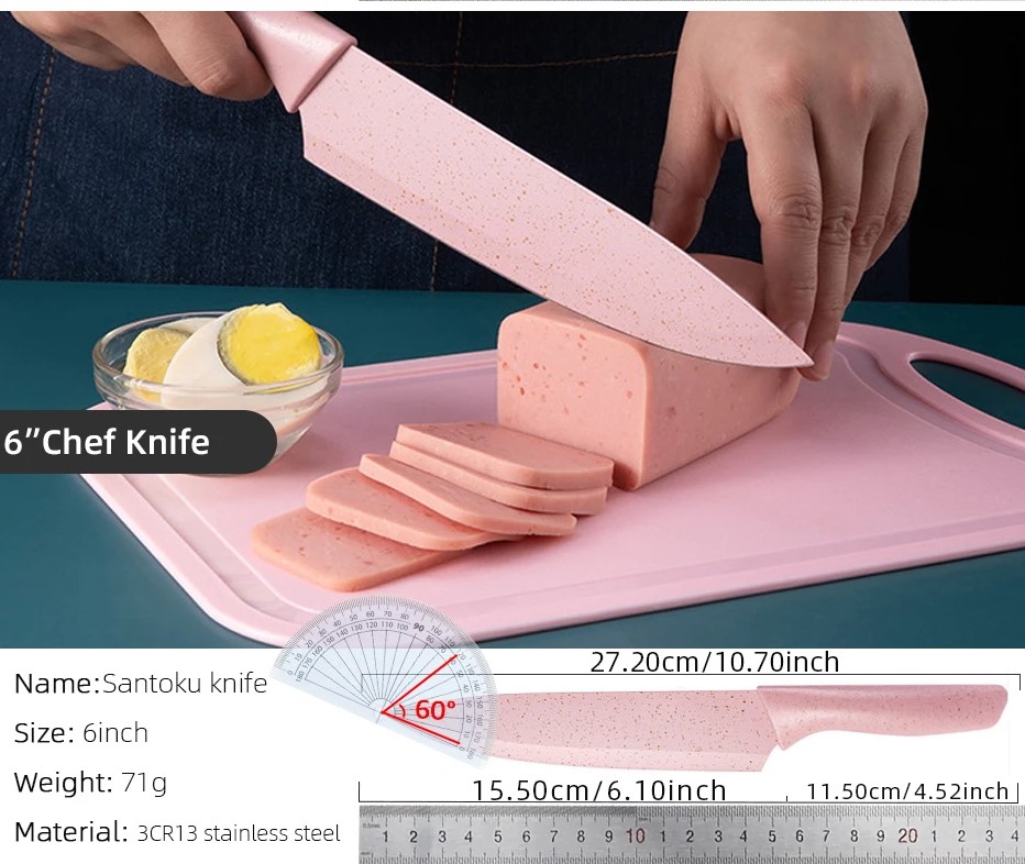 Description Picture 3 of itemColorful Macaron Stainless Steel Kitchen Knife Set with Scissors - 6 Piece Set