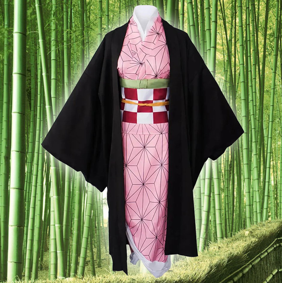 Nezuko Kamado Costume Halloween Cosplay Dress Outfit Full Set For Kids and Adult