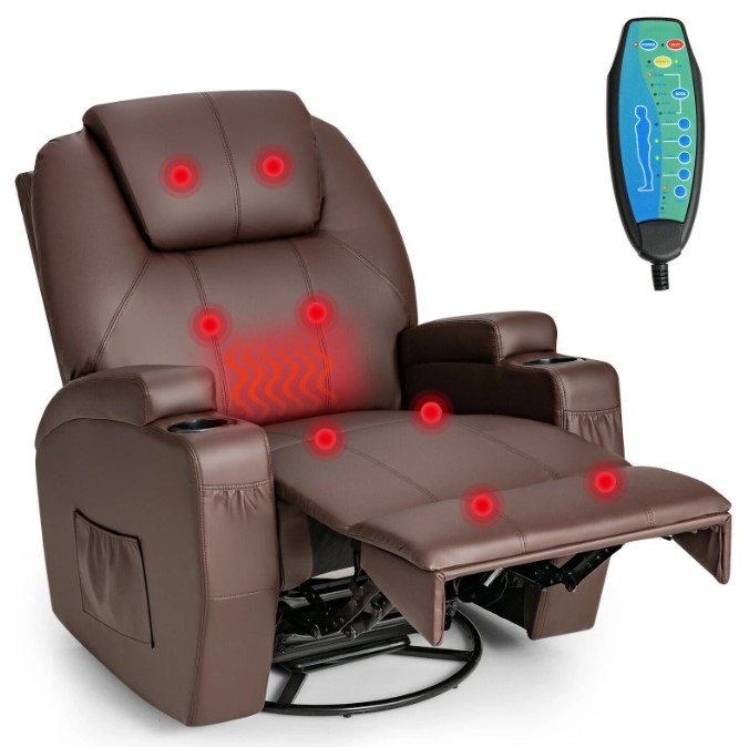 Goplus Costway Massage Recliner Chair 360 Degree Swivel Single Sofa Rocker with Heating