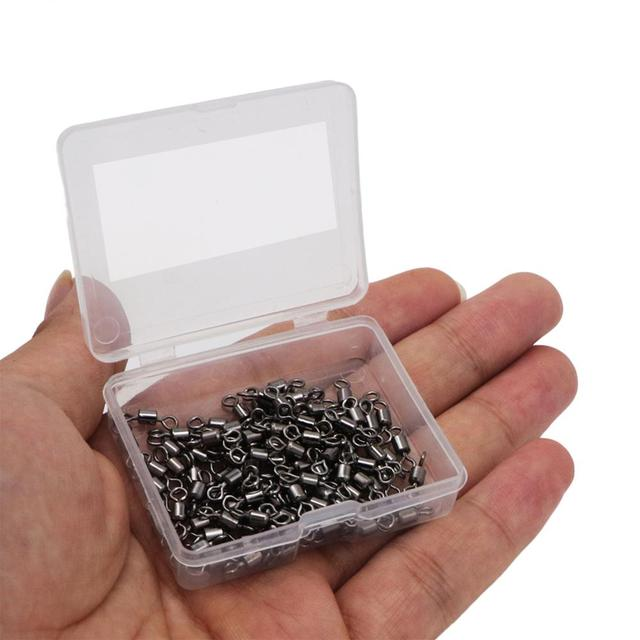 100 stücke Angeln Barrel Lager Roll Swivel Solide Ring LB Lockt Stecker 9 Größe Angeln Tackle Box Zubehör fisch Werkzeug