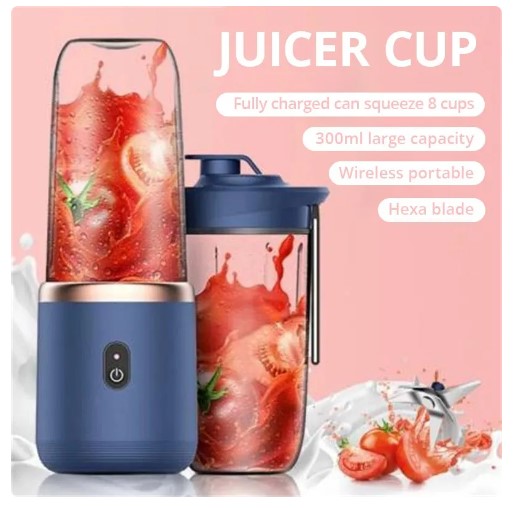 BlendMate: Portable Electric Juicer with Stainless Steel Blades - Blue/Pink, Perfect for Smoothies and Juicing
