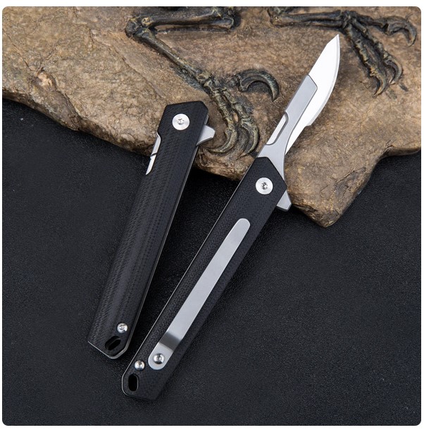 G10 Folding Knife Scalpel - Outdoor Multi-function Cutting Tool with Blue Pocket Knife Design and Smooth Bearing System