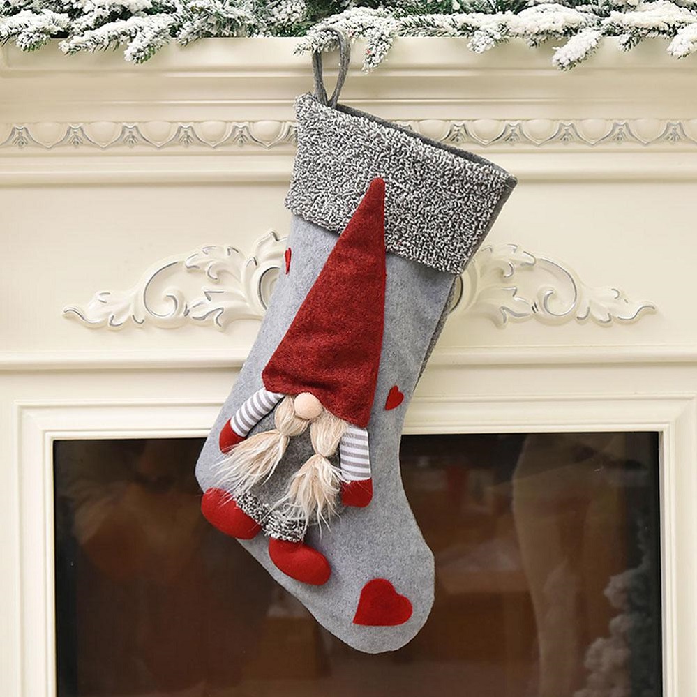 Large Santa Gnome Stockings for Xmas Candy Gift Bag 