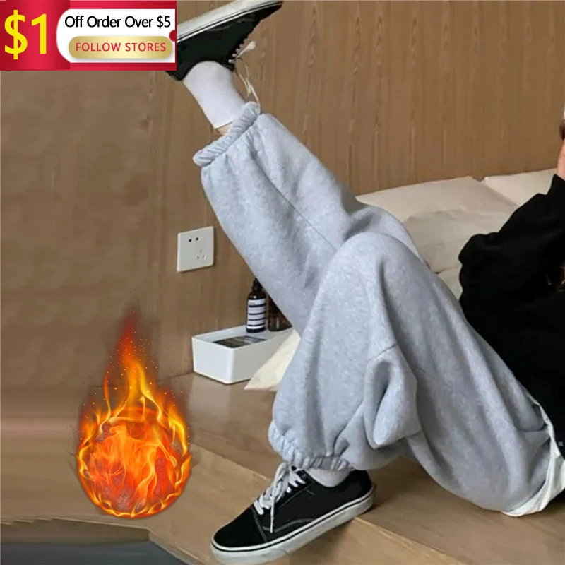 Women'S Fleece Lined Sweatpants Wide Straight Leg Pants Bottom Winter Warm Pants Daily Casual Jogger Sweatpants Sports Trousers