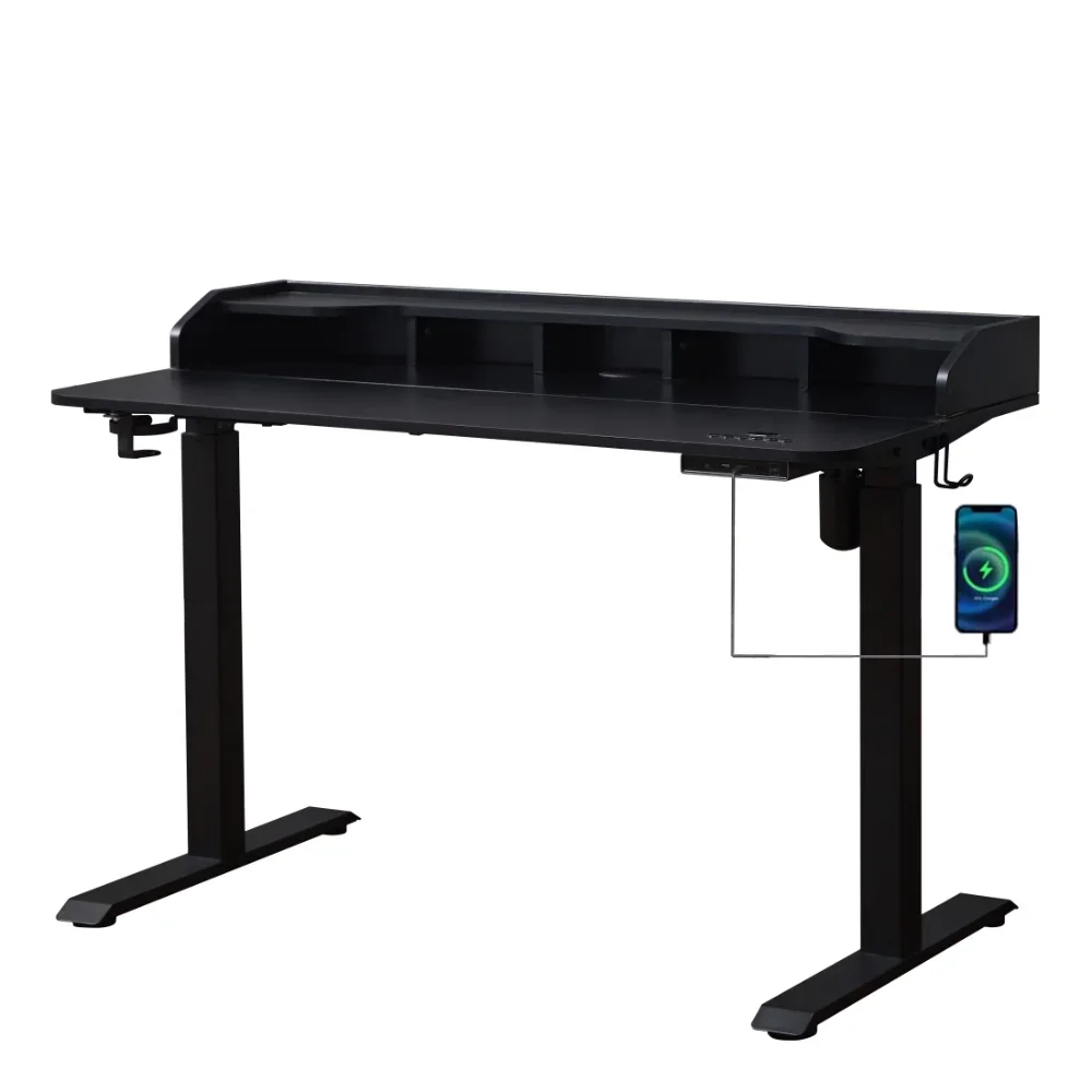 Height Adjustable Standing Desk with USB & Type C in Natural Wood Color home office computer desks