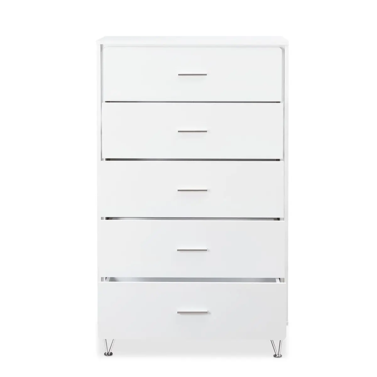 5 Drawer Cabinet Dresser Chest Wardrobe in White/Walnut with Metal Handles & Legs[US-W]