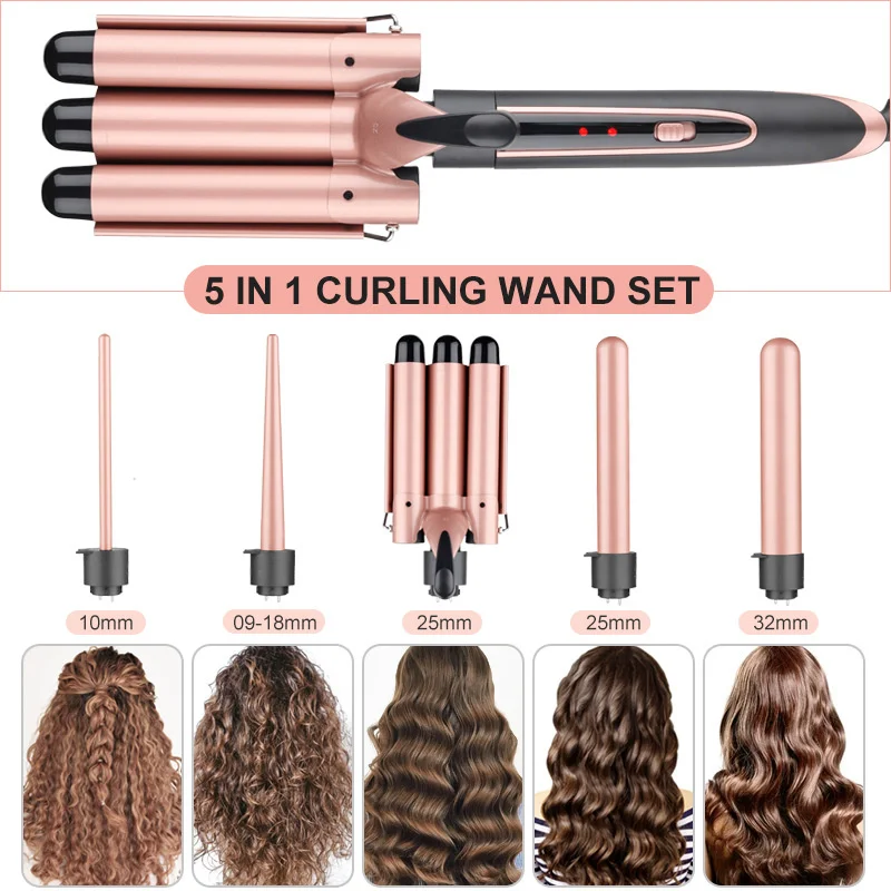 professional Hair Curler Hair Curling Iron Ceramic Styling Tool, Electric 5 in 1 Hair waver Pear Flower ConeRoller Curling Wand