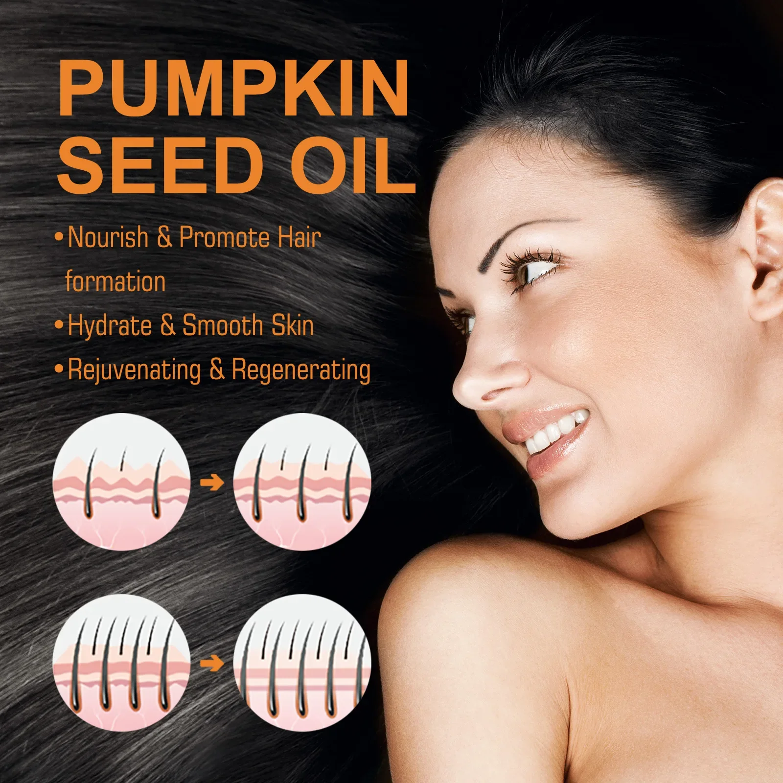 Sdottor New 60ml Eelhoe Pumpkin Seed Oil Moisturizing Repair Hair Root Dense Hairs Solid Hair Soft Strong Hair Care Essential Oi