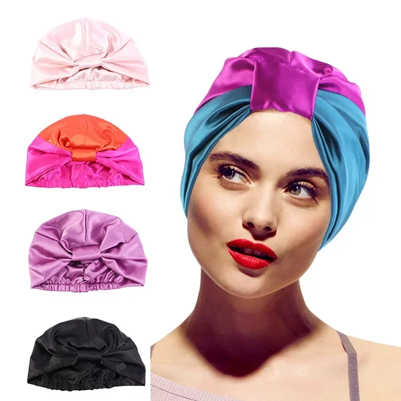 Soft Stretch Satin Bonnet Fashion Lined Sleeping Beanie Hat Bamboo Headwear Frizzy Natural Hair Nurse Cap for Women and Men
